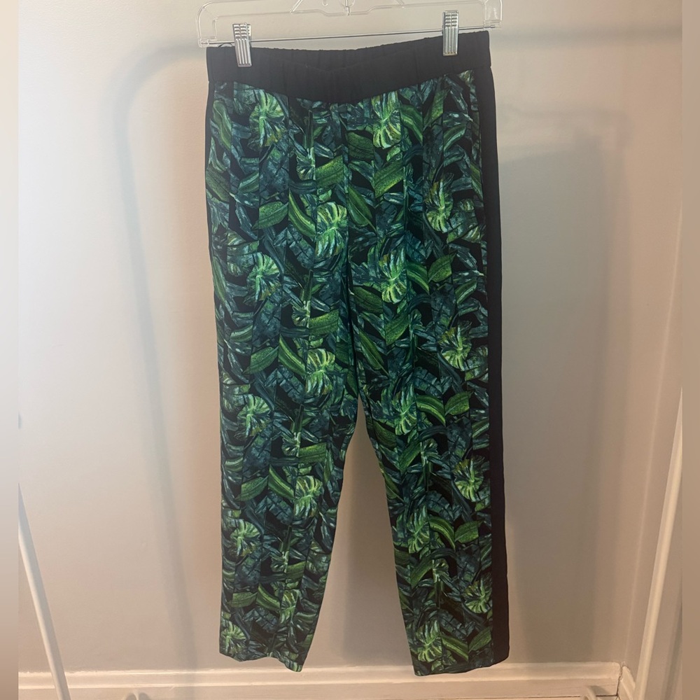 Topshop Green Tropical Leaf Print Pants, size 4